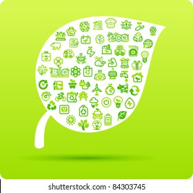 Leaf symbol made from small eco,bio,natural icons
