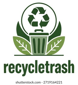 Símbolo de la hoja en la basura de reciclaje Plantilla de logotipo de Vector perfecto para el medio ambiente sostenibilidad verde cuidado de residuos eco estilo de vida y reciclaje temático de la marca