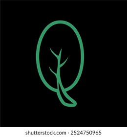 leaf symbol vector for logo with green outline on dark background