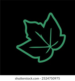 leaf symbol vector for logo with green outline on dark background