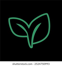 leaf symbol vector for logo with green outline on dark background