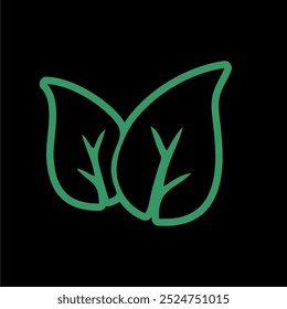 Blattsymbol, Vektor für Logo mit grünem Umriss auf dunklem Hintergrund