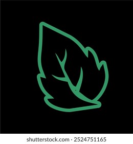 leaf symbol vector for logo with green outline on dark background