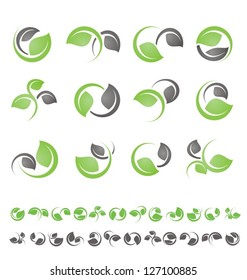 Leaf symbols, icons and signs collection. Set of floral design elements.