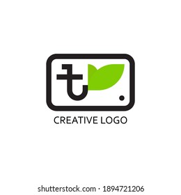 hoja y letra t simple para la compañía del logo. diseño vectorial moderno