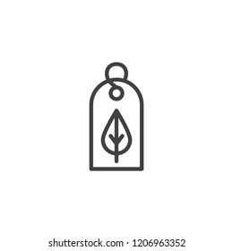 Leaf tag outline icon. linear style sign for mobile concept and web design. Eco label simple line vector icon. Symbol, logo illustration. Pixel perfect vector graphics