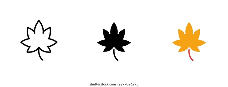 A leaf with a tapering shape resembling a wedge, featuring a narrow base and a wide apex. Vector set of icons in line, black and colorful styles isolated.