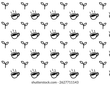 A Leaf and tea drink illustration pattern with white background, drink packaging, menu illustration hand drawn print ads, drink business, cafe
