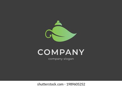 Leaf tea pot vector icon logo template