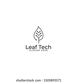 leaf tech logo concept with line art style and minimalist 