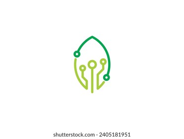 leaf tech logo. creative neuron digital connect icon design.