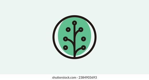 leaf tech logo design made with circle lines.