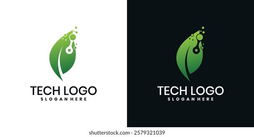 Leaf tech logo icon design, abstract technology logo template design vector