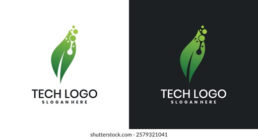 Leaf tech logo icon design, abstract technology logo template design vector
