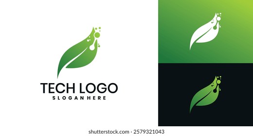Leaf tech logo icon design, abstract technology logo template design vector