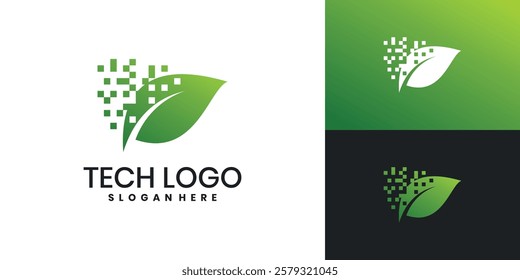 Leaf tech logo icon design, technology logo template design vector