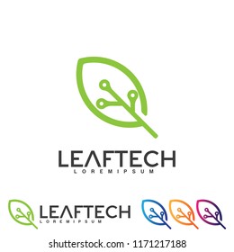 Leaf tech logo illustration. Tech logo vector.