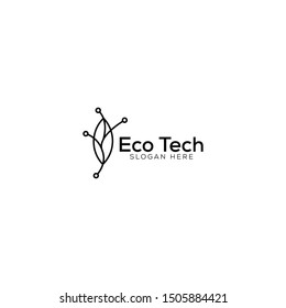 leaf tech logo mono line concept with simple style 