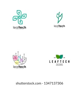 Leaf tech logo set vector