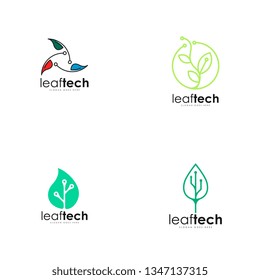 Leaf tech logo set vector
