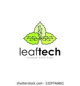 Leaf tech logo vector. Leaf and technology logo template