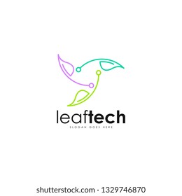 Leaf tech logo vector. Leaf and technology logo template