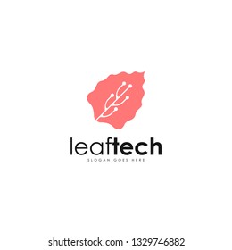 Leaf tech logo vector. Leaf and technology logo template