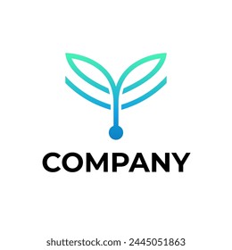 Leaf tech modern blue gradient logo