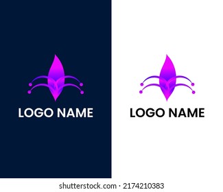 leaf with tech modern logo design template