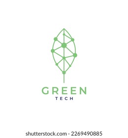 leaf technology connecting dot leaves nature future environment logo design vector icon illustration