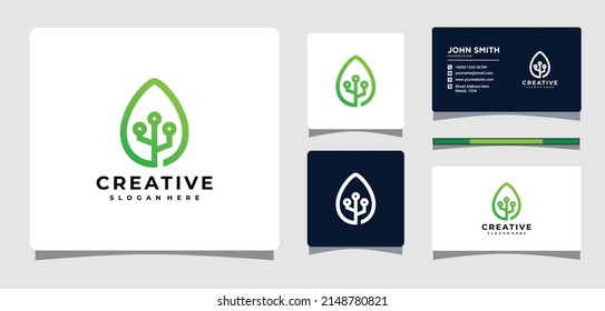 Plantilla De Logotipo De La Tecnología Leaf Con Inspiración De Diseño De Tarjeta De Negocios