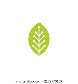 leaf and technology logo vector template sign