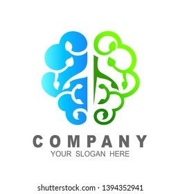 Leaf and technology logo vector,Abstract brain logo, smart and creative symbol