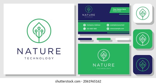 Leaf Technology Nature Digital Green logo design inspiration with Layout Template Business Card