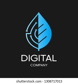 Leaf technology vector logo template. Blue, abstract and modern design. This logo is suitable for biotechnology, dot, connect and business. 