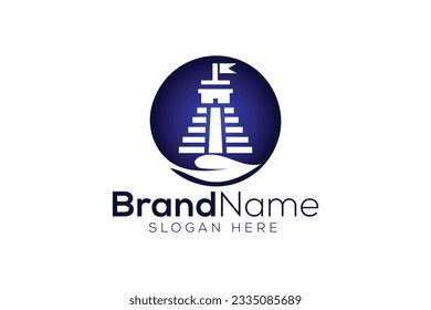 Leaf and Temple of the great jaguar Logo design vector template