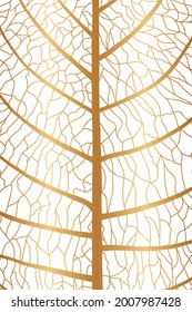 Leaf texture. Leaf background with veins. Macro leaf pattern. Abstract leaves. Nature vein. Organic skeleton. Natural tree. Gold design for painting print. Plant leaves lines. Vector illustration