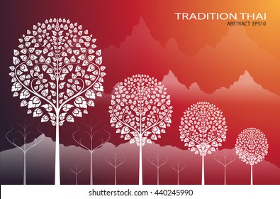 leaf of thai tradition on red mountain background