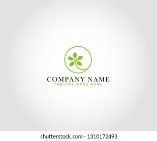 leaf theme logo with simple elegance minimalist feminine and modern style to represent wellness, healthy, conscious, fresh, happy and balance life in green color