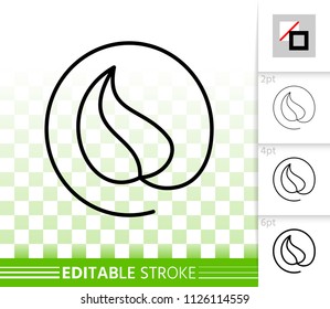 Leaf thin line icon. Outline web sign of organic plant. Save Nature linear pictogram with different stroke width. Simple vector symbol, transparent background. Leaf editable stroke icon without fill