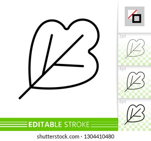 Leaf thin line icon. Outline web sign of plant. Foliage linear pictogram with different stroke width. Simple vector symbol, transparent background. Nature organic eco editable stroke icon without fill