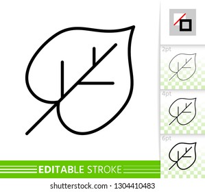 Leaf thin line icon. Outline web sign of lime. Linden linear pictogram with different stroke width. Simple vector symbol, transparent background. Foliage organic eco editable stroke icon without fill