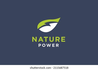 Leaf with thunder bolt for nature energy logo design vector illustration.