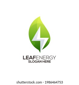 Leaf Thunder Energy Logo Illustration Colorful Gradient Design Vector