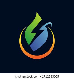 Leaf with thunder logo design