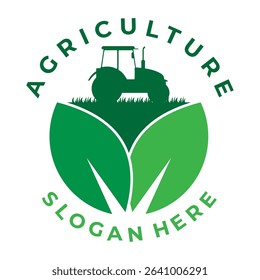 Leaf and Tractor logo design vector template. Agriculture logo design icon vector