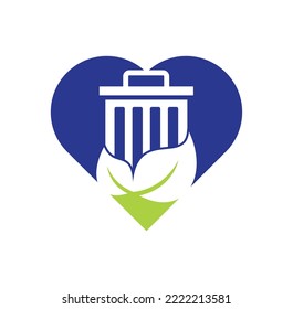 Leaf trash heart shape concept vector logo design icon. Trash vector logo template.