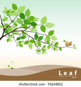 Leaf tree and bird greeting card vector illustration