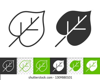 Leaf of tree black linear and silhouette icons. Thin line sign of lime leaves. Linden outline pictogram isolated on white, color, transparent background. Vector Icon shape. Leaf simple symbol closeup