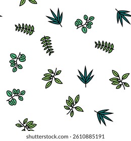 Leaf Of Tree, Bush Or Flower Vector Seamless Pattern Thin Line Illustration